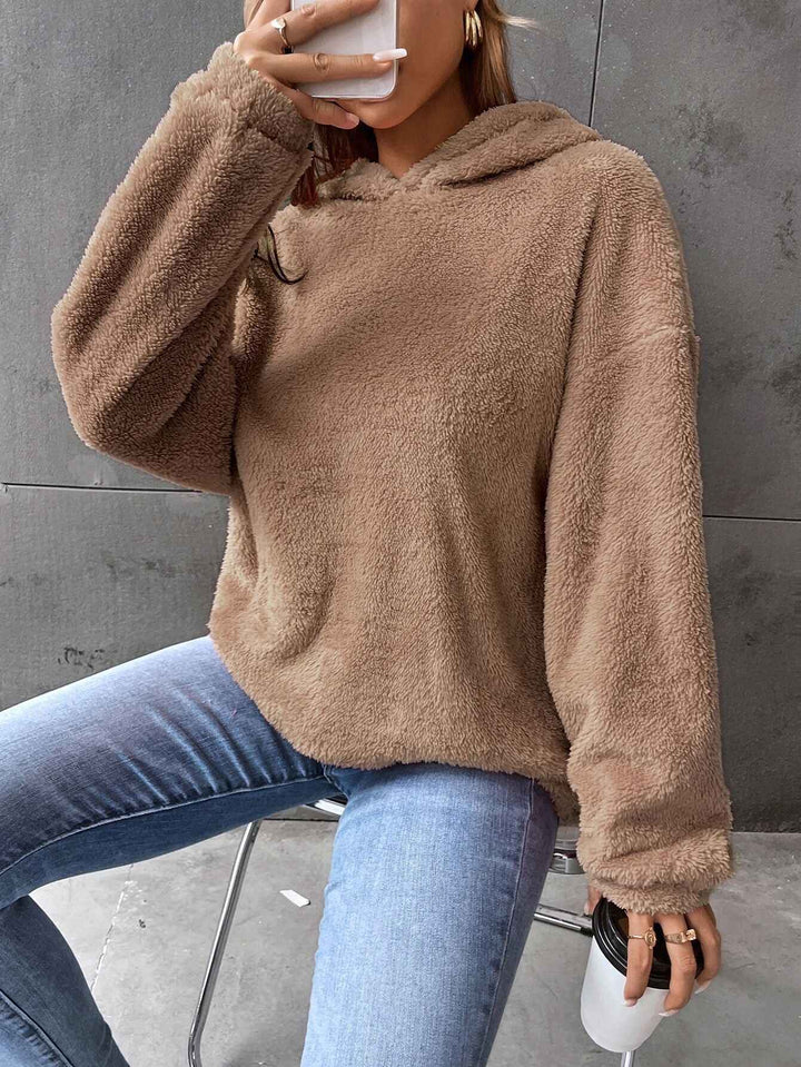 Women's Cropped Fleece Hoodie – Relaxed Fit – Long Sleeve Casual Wear Khaki