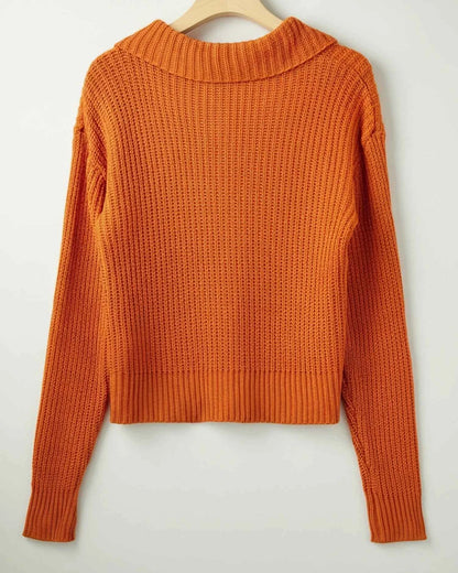 Women's Acrylic Sweater Oversized Ribbed Trim Orange Winter