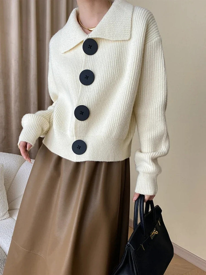 Women's Cropped Knit Collar Cardigan Sweater White One Size Fits All