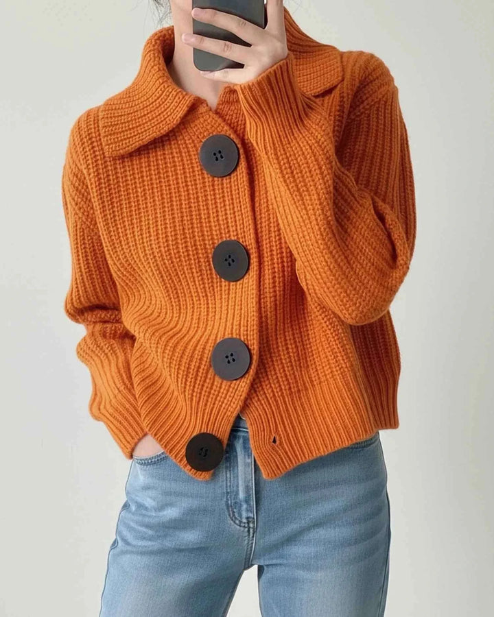 Women's Cropped Knit Collar Cardigan Sweater Orange One Size Fits All