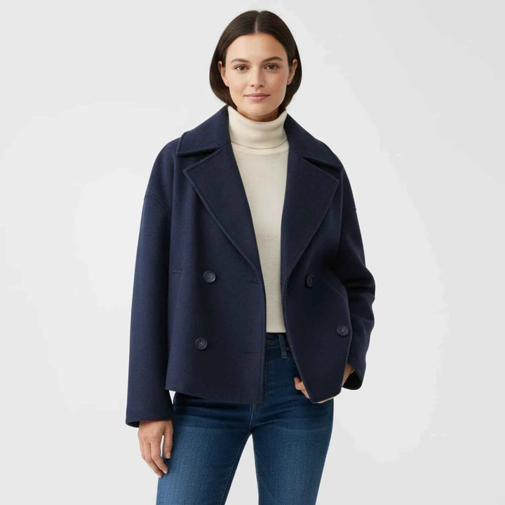 Women's Cropped Trench-Style Peacoat Navy Blue