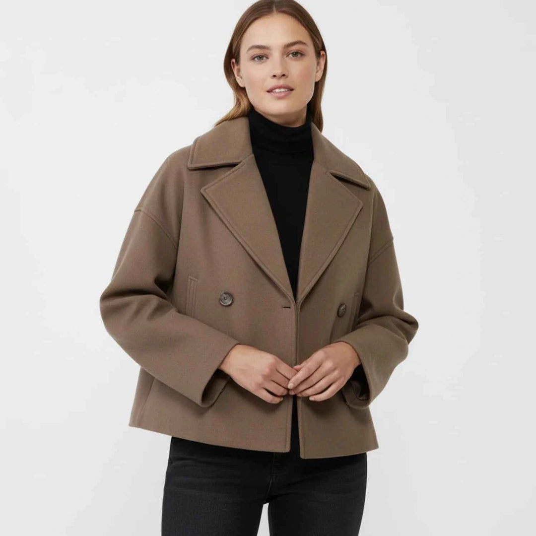 Women's Cropped Trench-Style Peacoat Brown