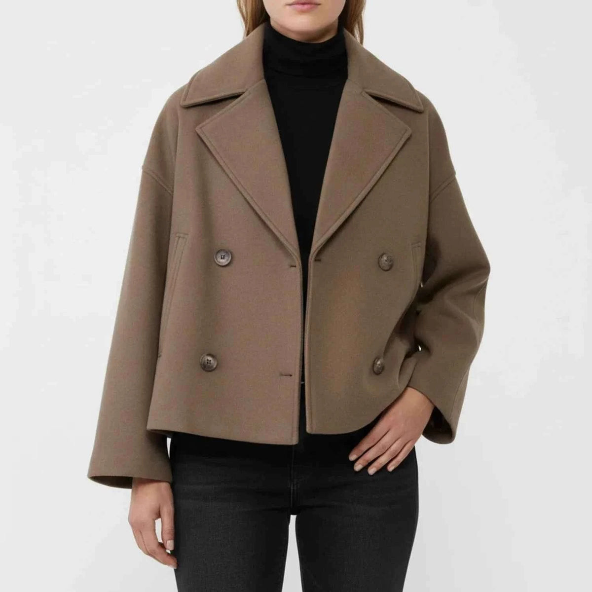 Women's Polyester Coat Oversized Pockets Beige Winter Black