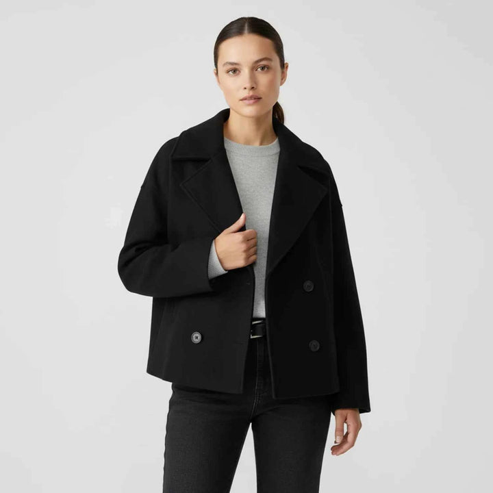 Women's Cropped Trench-Style Peacoat Black