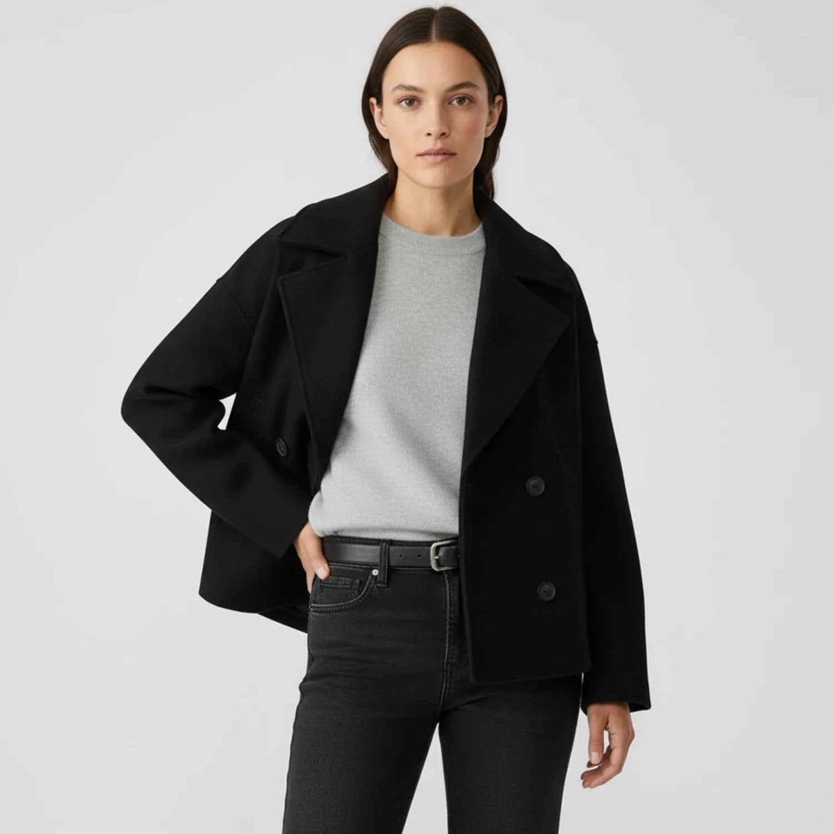 Women's Polyester Coat Oversized Pockets Beige Winter Black