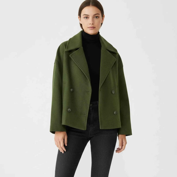 Women's Cropped Trench-Style Peacoat Green