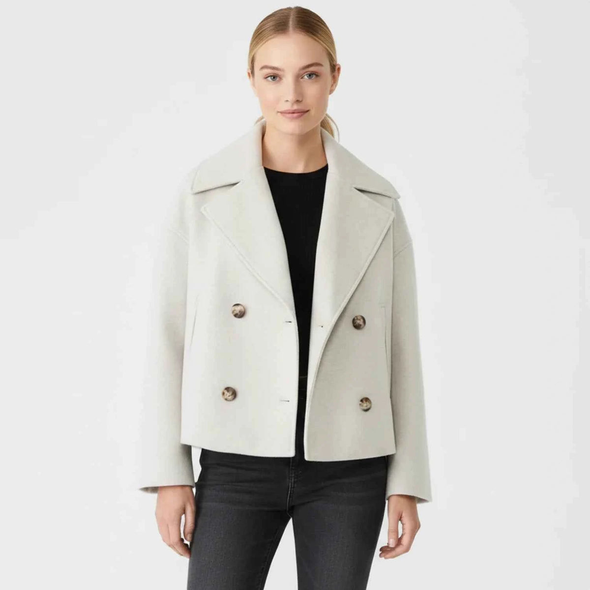 Women's Polyester Coat Oversized Pockets Beige Winter Black Beige