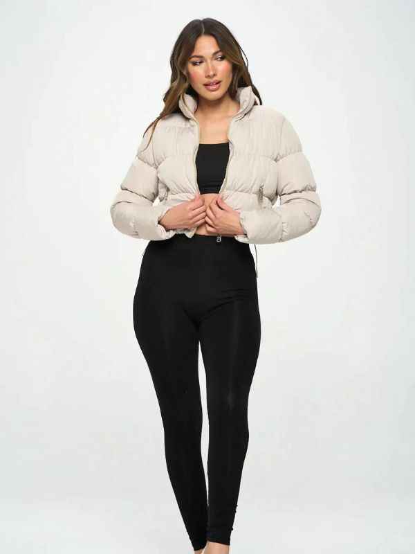 Women's Cropped Winter Puffer Jacket - Warm & Stylish Creme