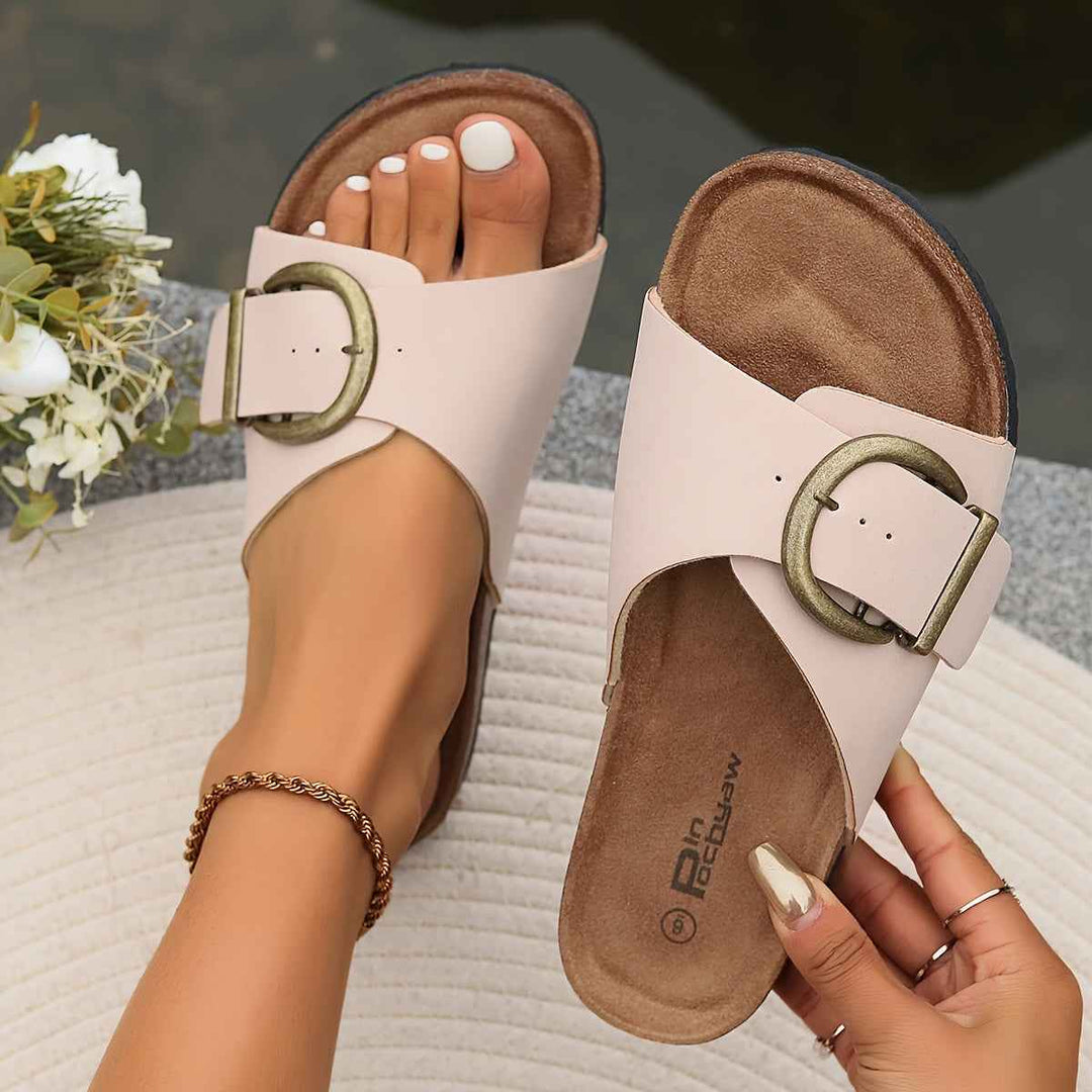 Women's Decorative Buckle Sandals with Cork-Style Insole