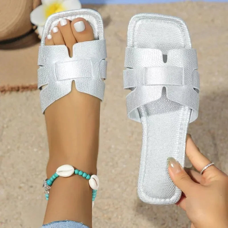 Women's Designer Open Toe Flat Slides – Summer Casual Sandals
