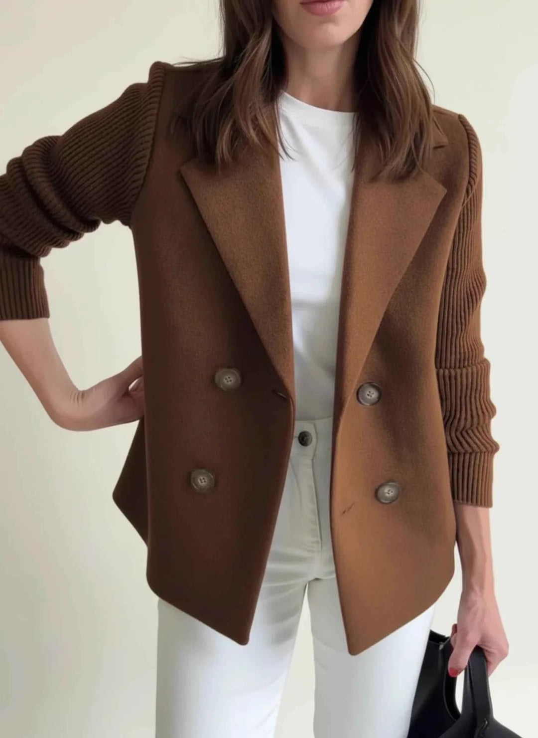 Women's Double-Breasted Blazer Jacket Brown