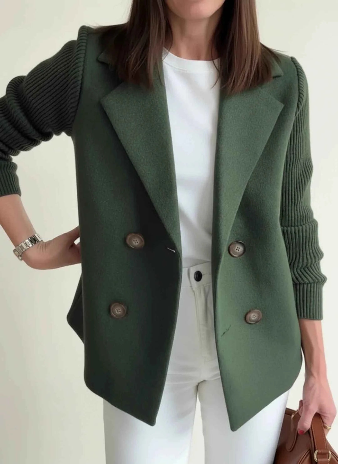 Women's Double-Breasted Blazer Jacket Army Green