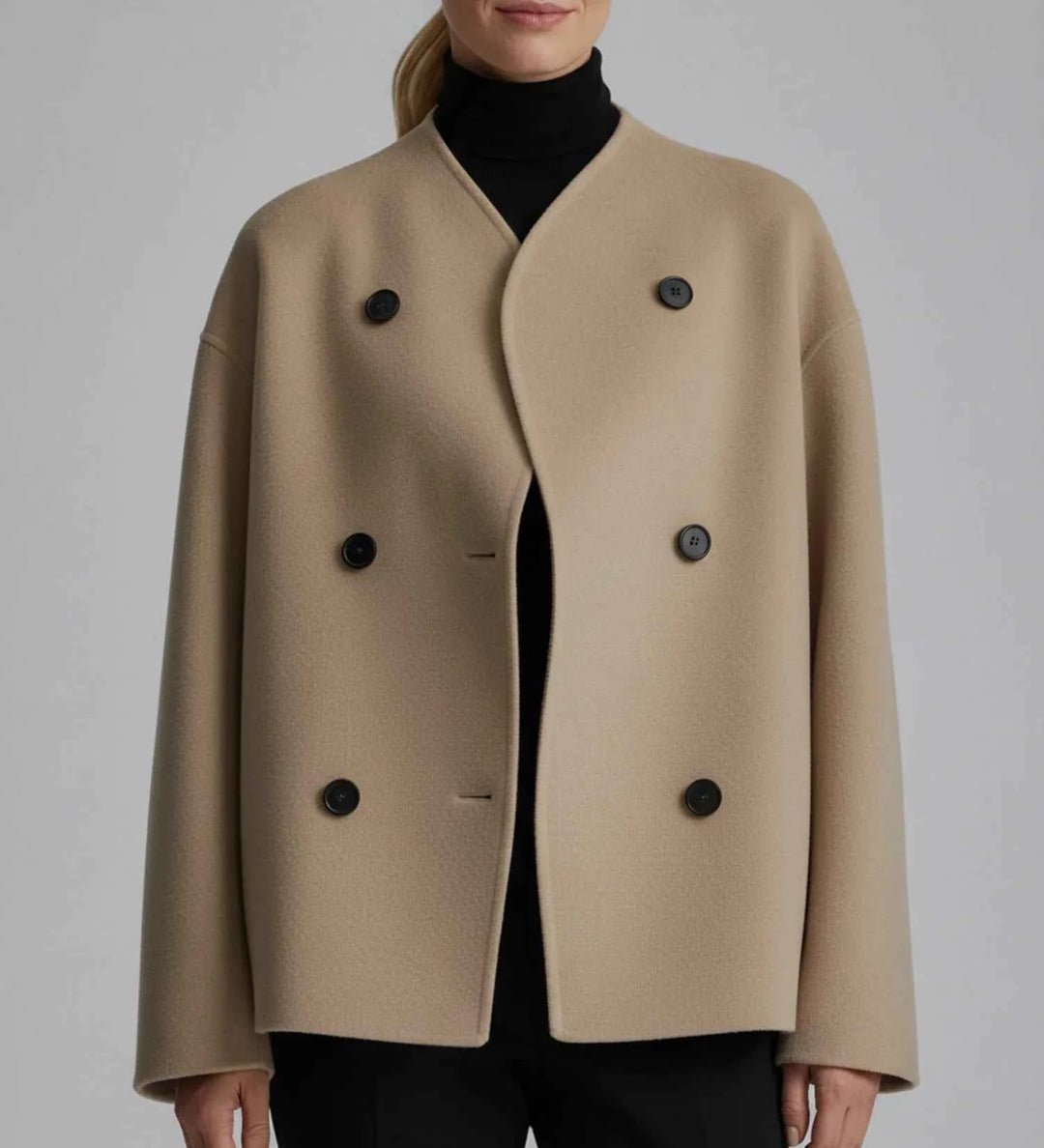 Women's Double-Breasted Collarless Short Coat