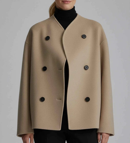 Women's Double Breasted Oversized Relaxed Fit Khaki Winter Jacket
