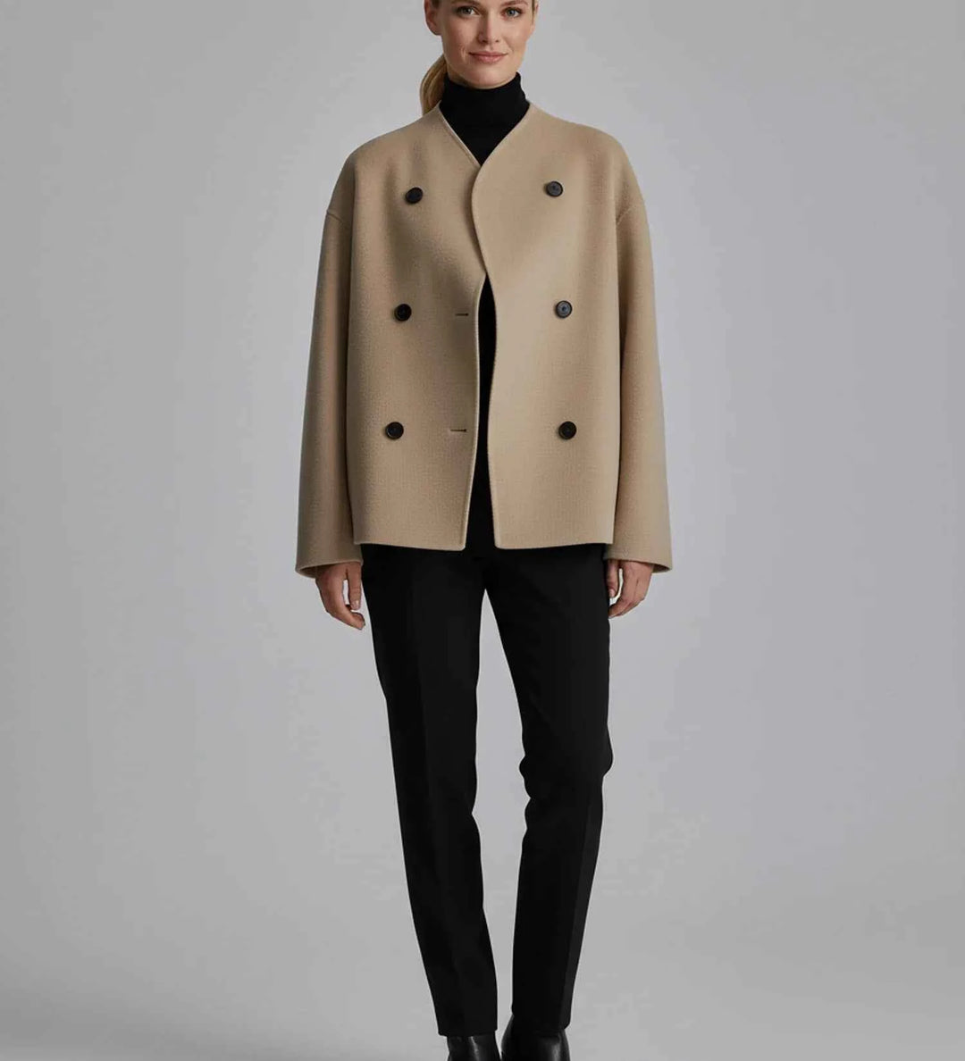 Women's Double-Breasted Collarless Short Coat