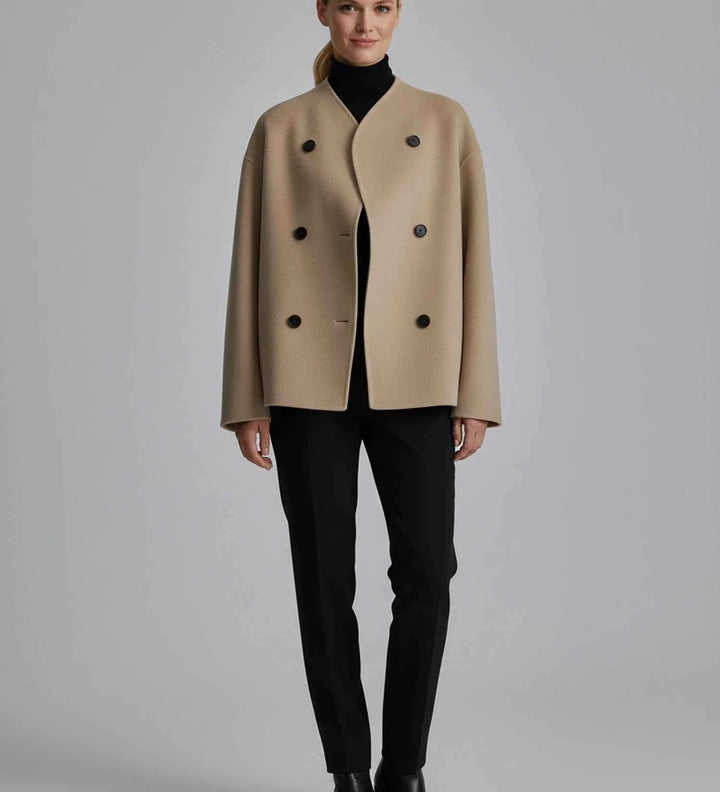 Women's Double-Breasted Collarless Short Coat