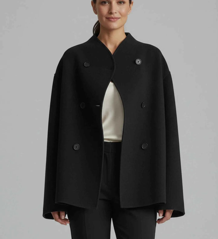 Women's Double-Breasted Collarless Short Coat Black