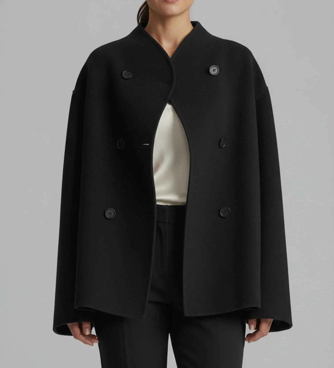 Women's Double-Breasted Collarless Short Coat