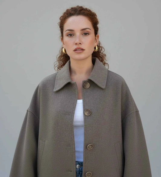 Women's Oversized Cropped Double Breasted Pea Coat Jacket