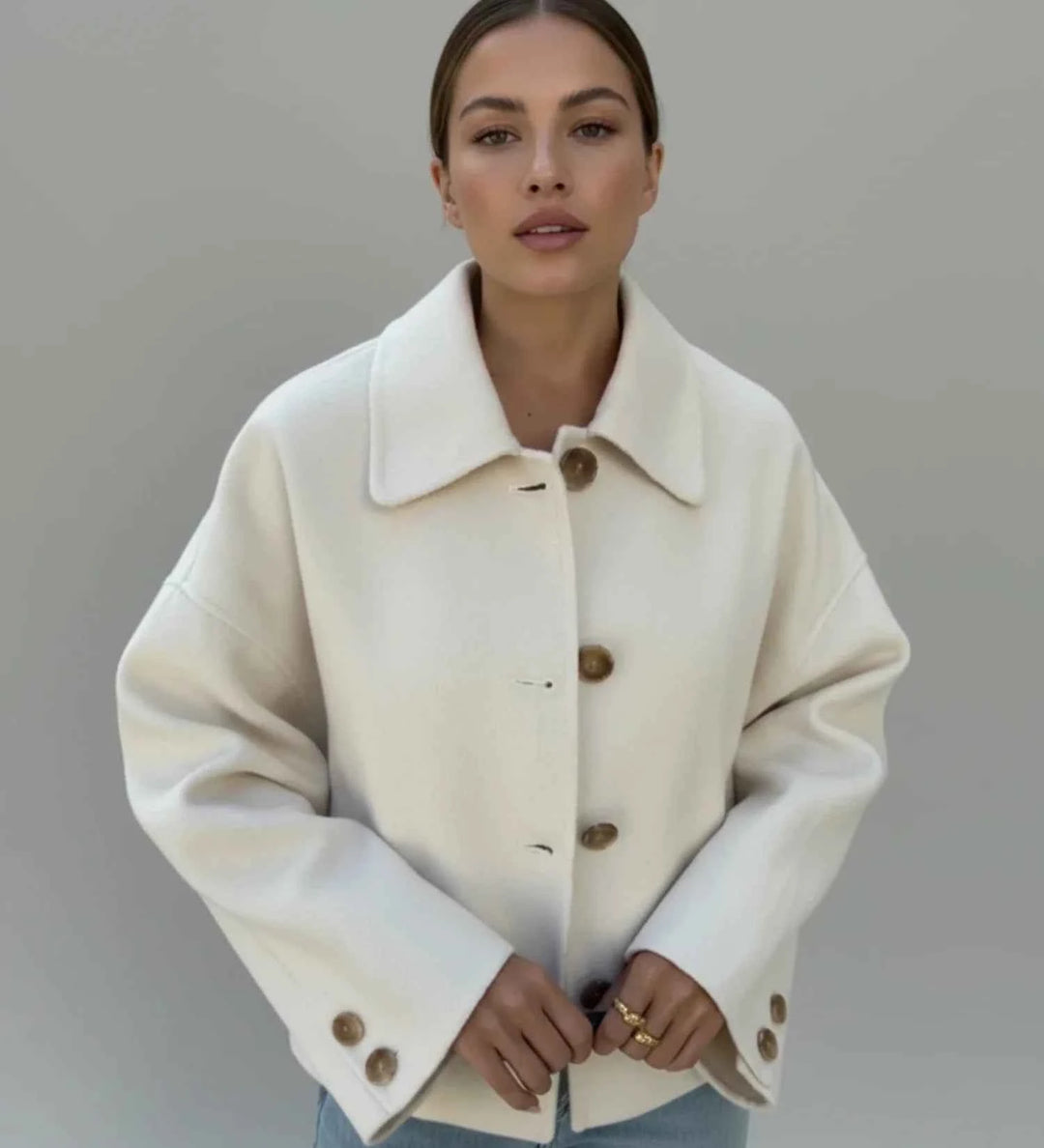 Women's Double-Breasted Cropped Pea Coat Beige