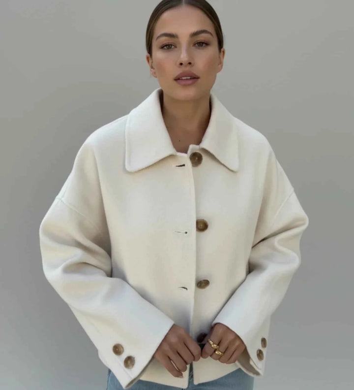 Women's Double-Breasted Cropped Pea Coat Beige