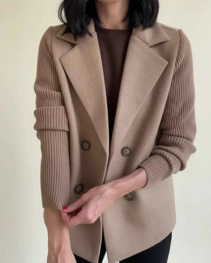 Women's Double Breasted Knit Sleeve Blazer Jacket