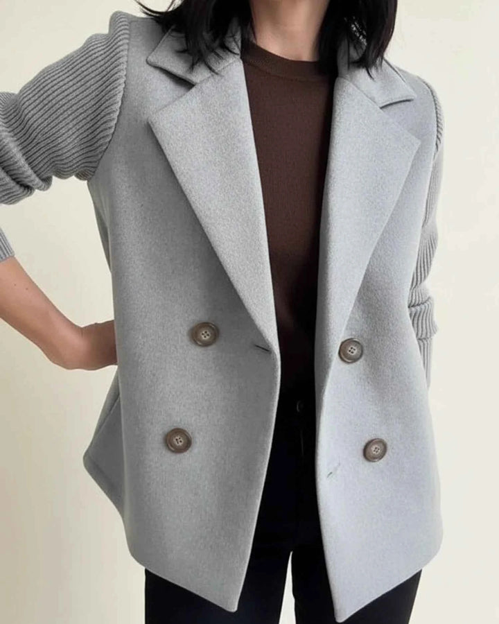 Women's Double Breasted Knit Sleeve Blazer Jacket Gray