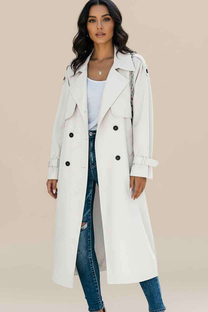 Women's Double-Breasted Long Trench Coat White