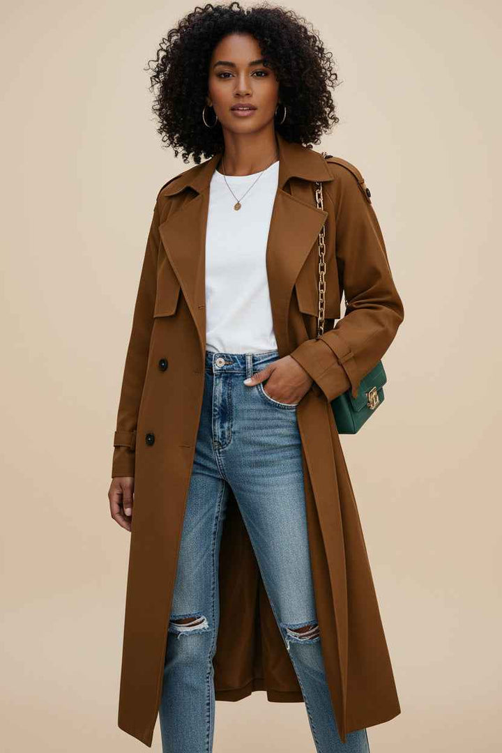 Women's Double-Breasted Long Trench Coat Brown