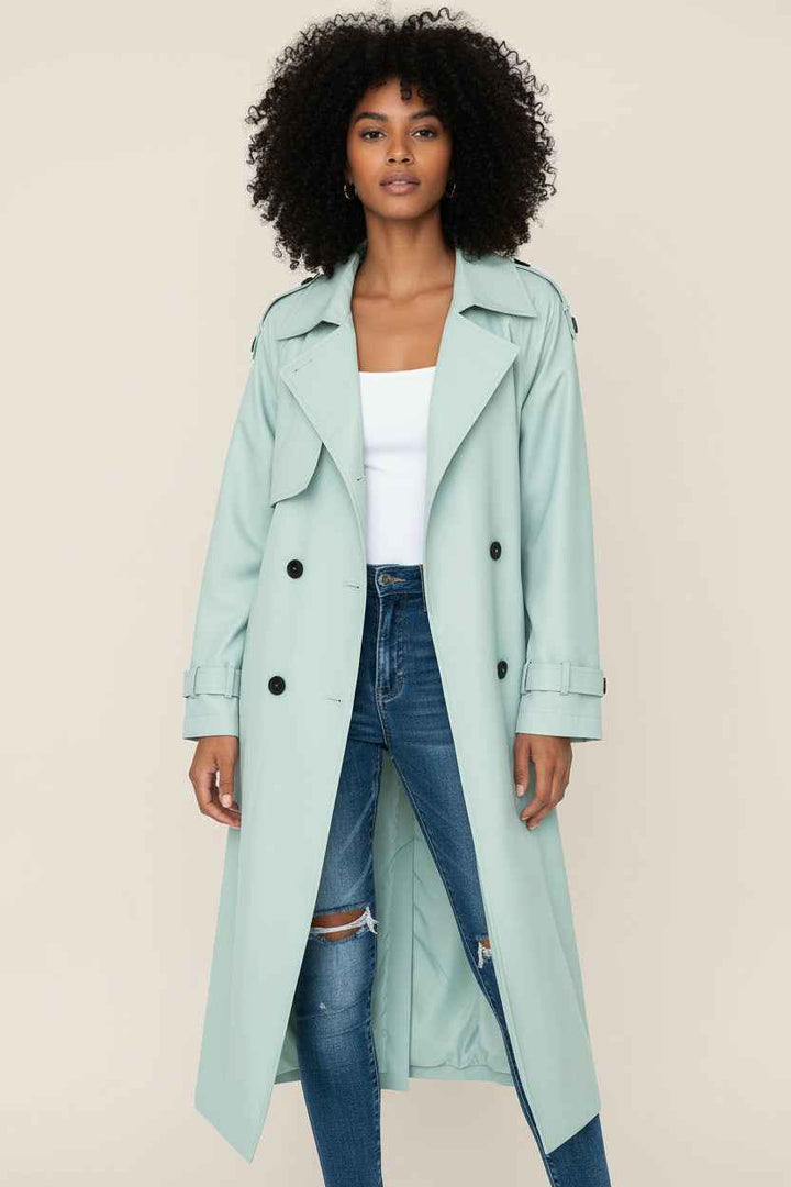 Women's Double-Breasted Long Trench Coat Light Green