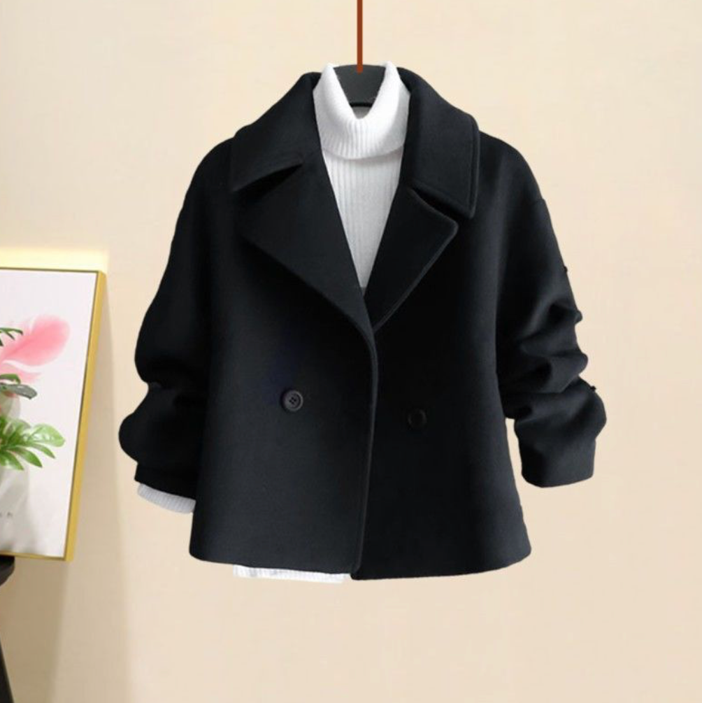 Women's Double-Breasted Peacoat – Tailored Wool Blend – Classic Style Black