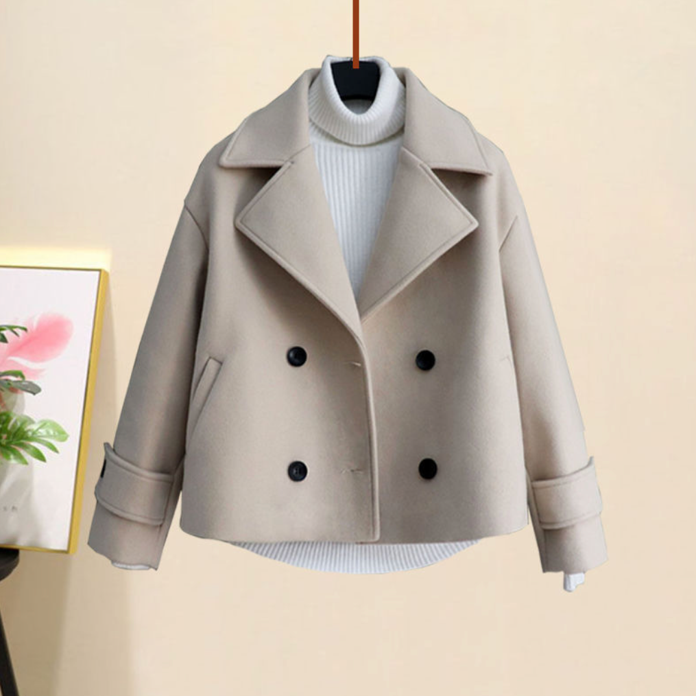 Women's Double-Breasted Peacoat – Tailored Wool Blend – Classic Style Beige