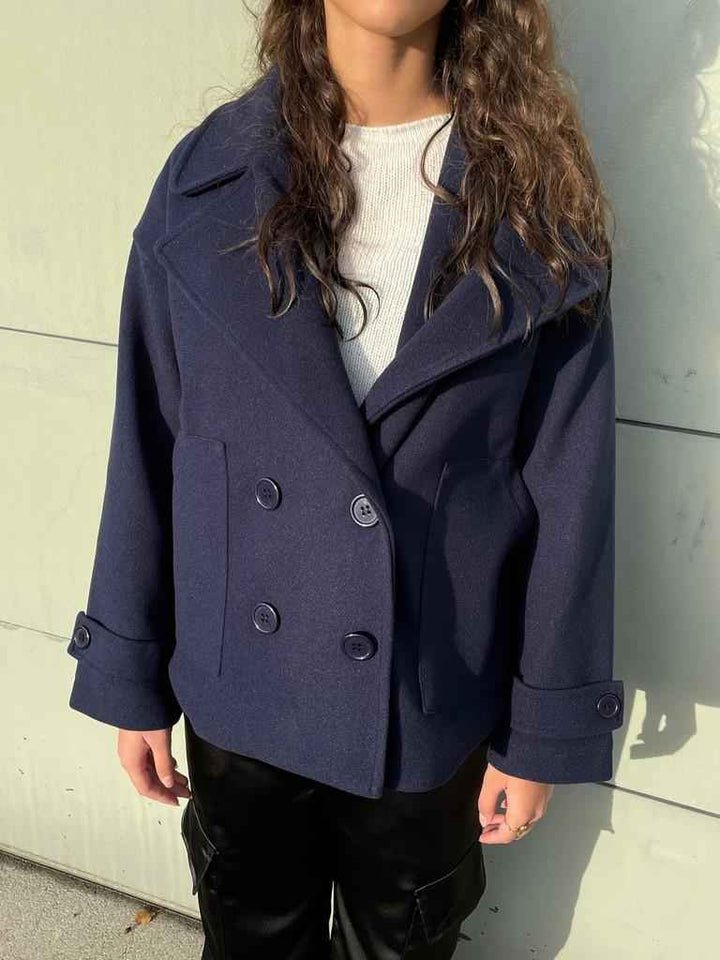 Women's Double-Breasted Peacoat – Tailored Wool Blend – Classic Style