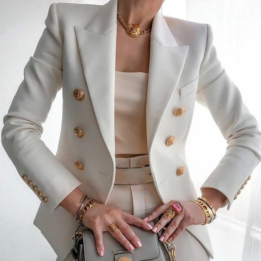 Women's Polyester Blazer Tailored Fit White Winter Blue