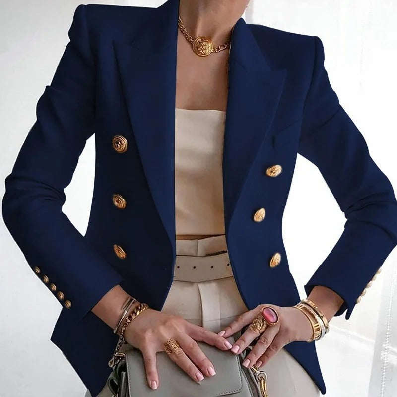 Women's Polyester Blazer Tailored Fit White Winter Blue Navy Blue