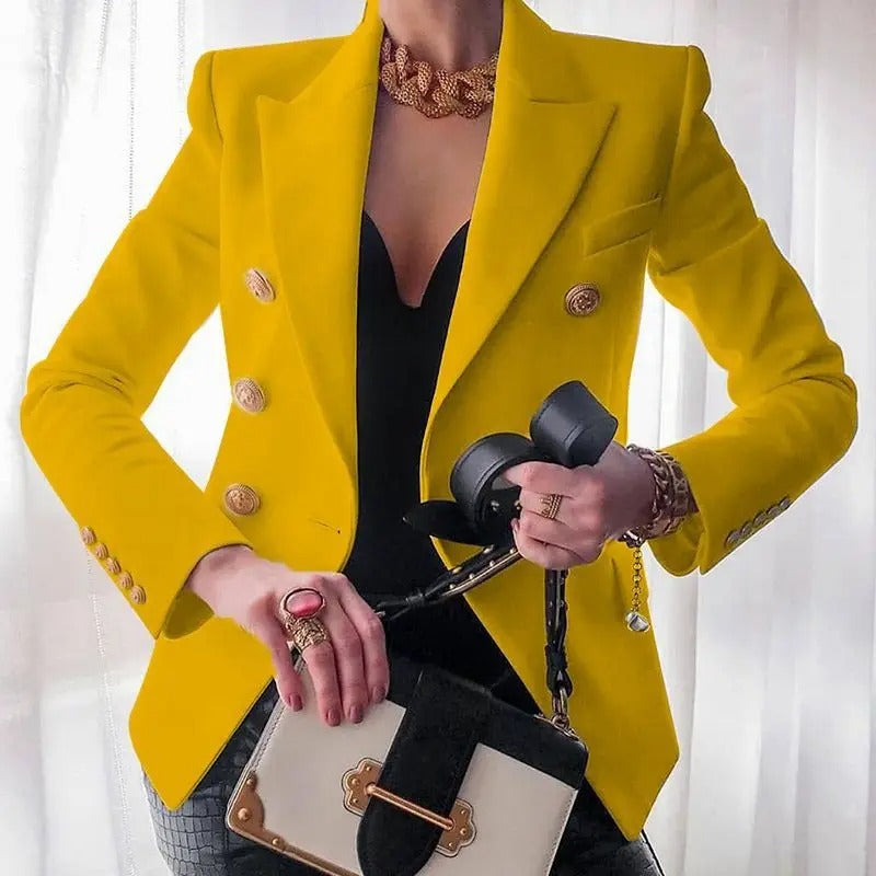 Women's Polyester Blazer Tailored Fit White Winter Blue Yellow
