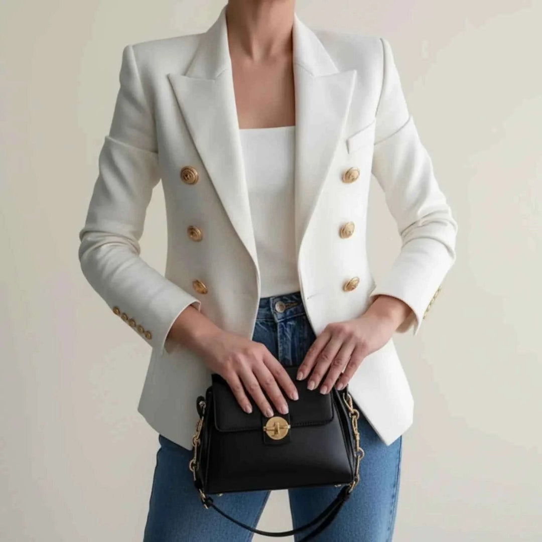 Women's Double-Breasted Tailored Blazer Jacket White