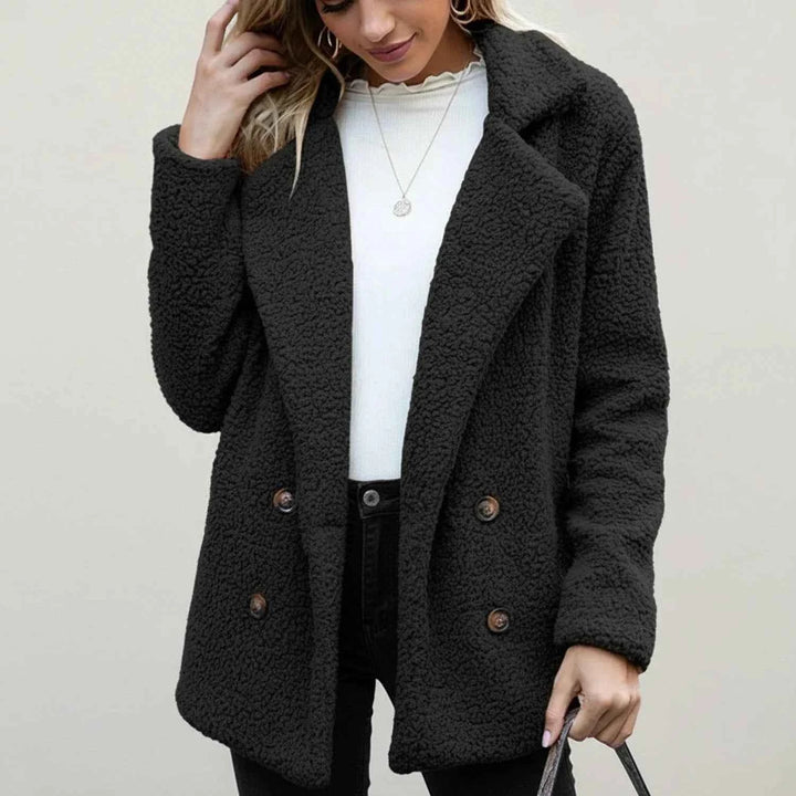 Women's Double-Breasted Teddy Peacoat Black