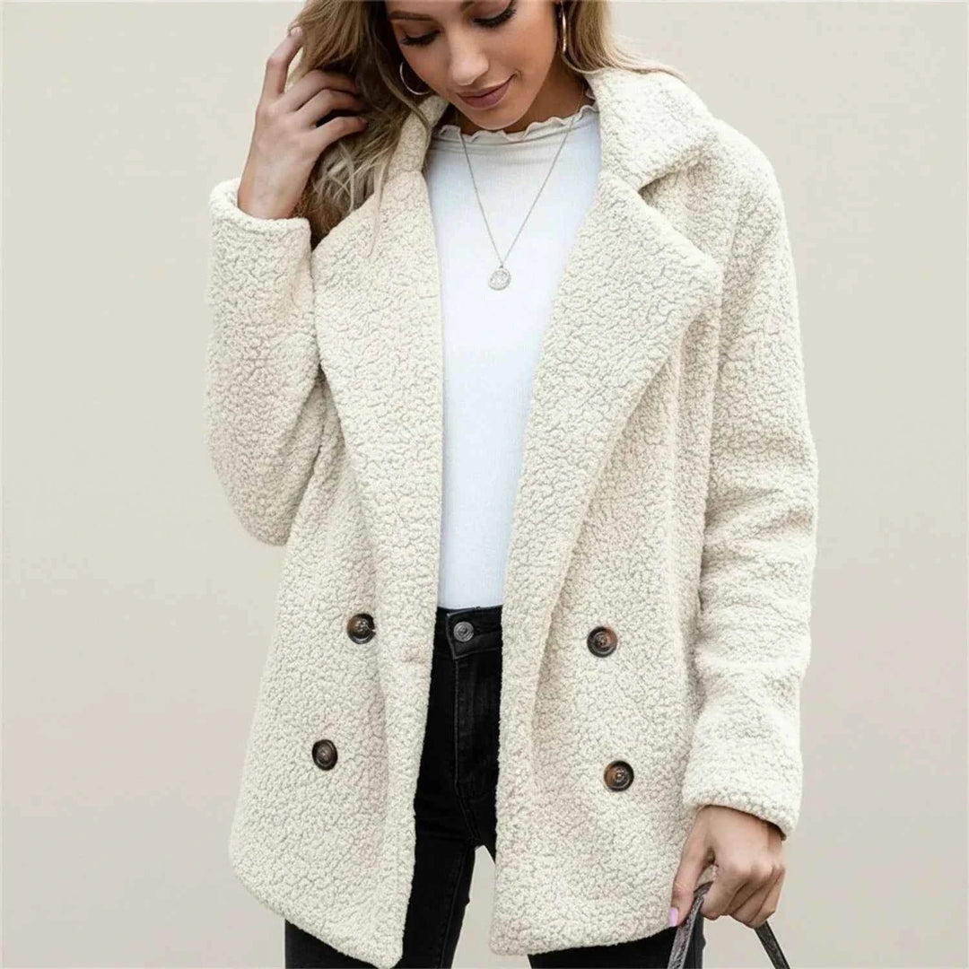 Women's Double-Breasted Teddy Peacoat Ivory