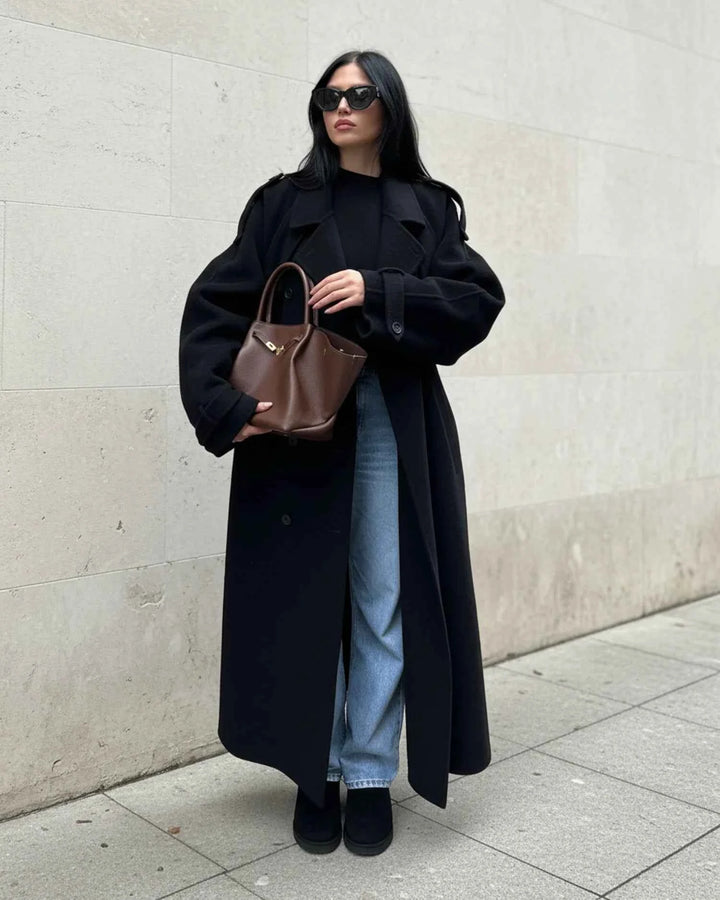 Women's Double-Breasted Trench Coat Black