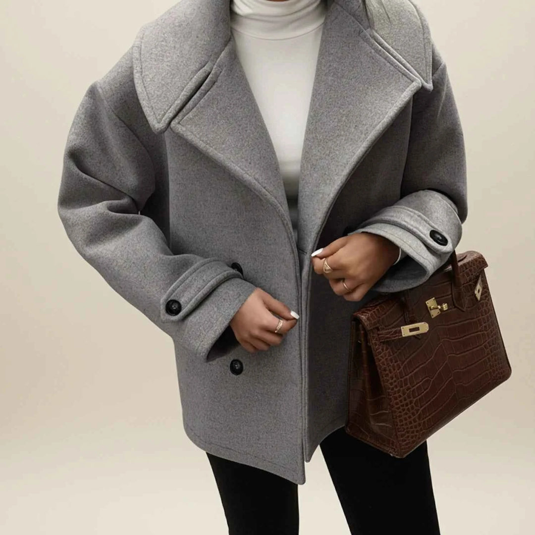 Women's Double Breasted Winter Pea Coat Gray