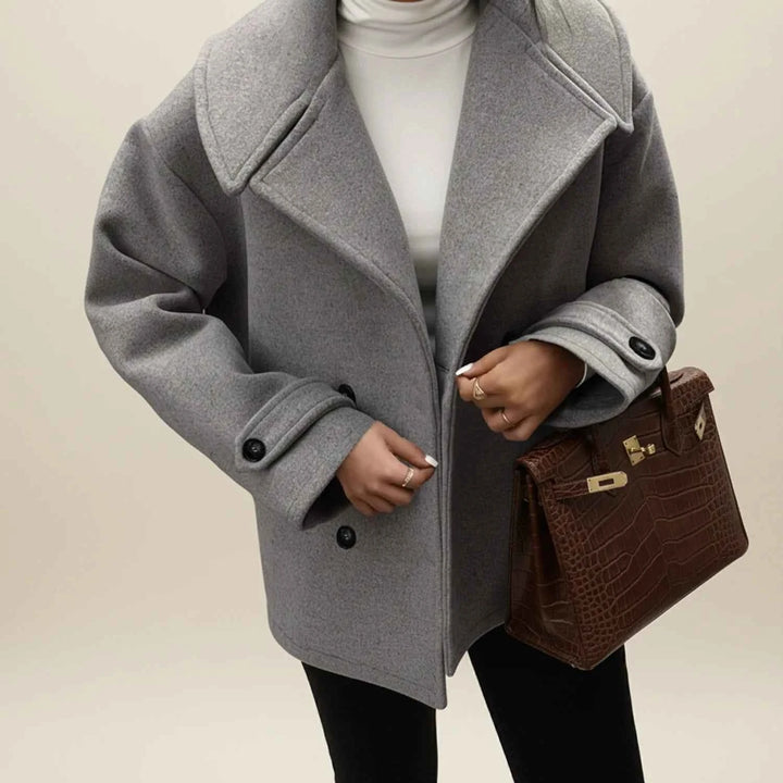 Women's Double Breasted Winter Pea Coat Gray