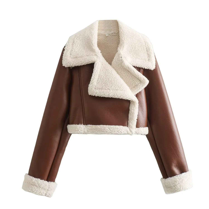 Women's Double-Sided Fur Fleece Short Jacket Dark Brown