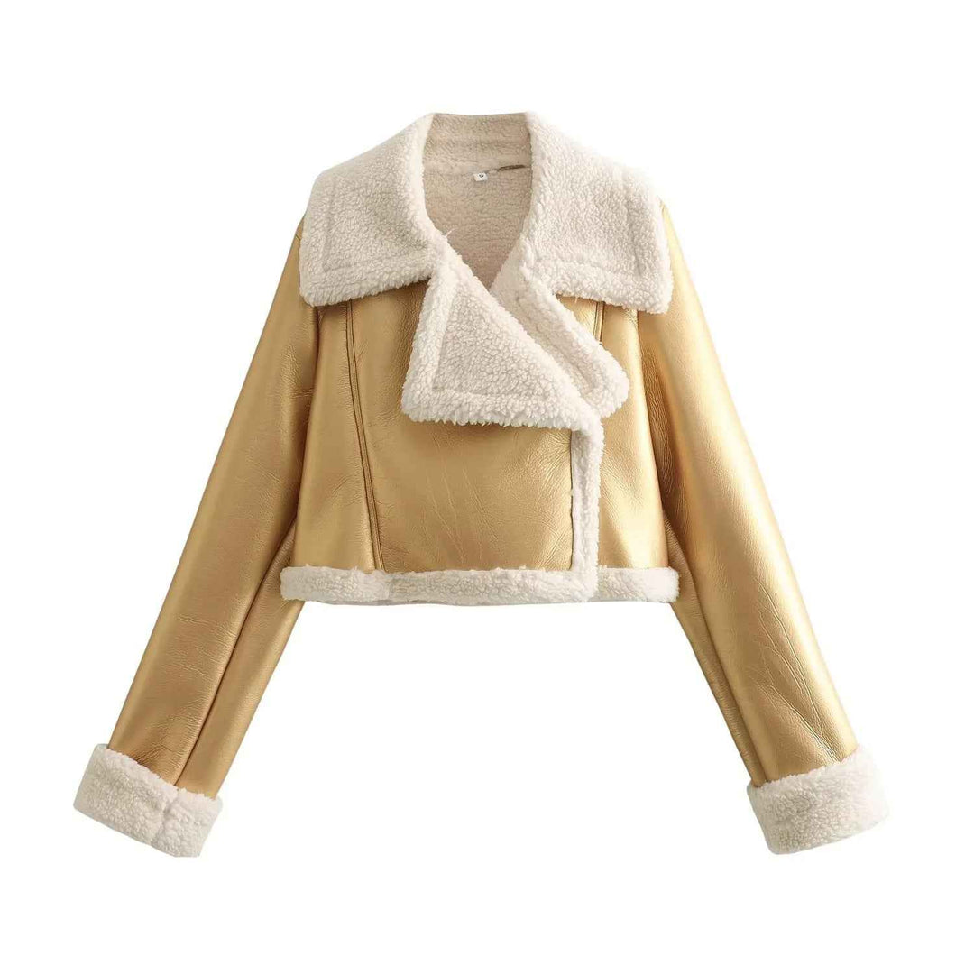 Women's Double-Sided Fur Fleece Short Jacket Gold