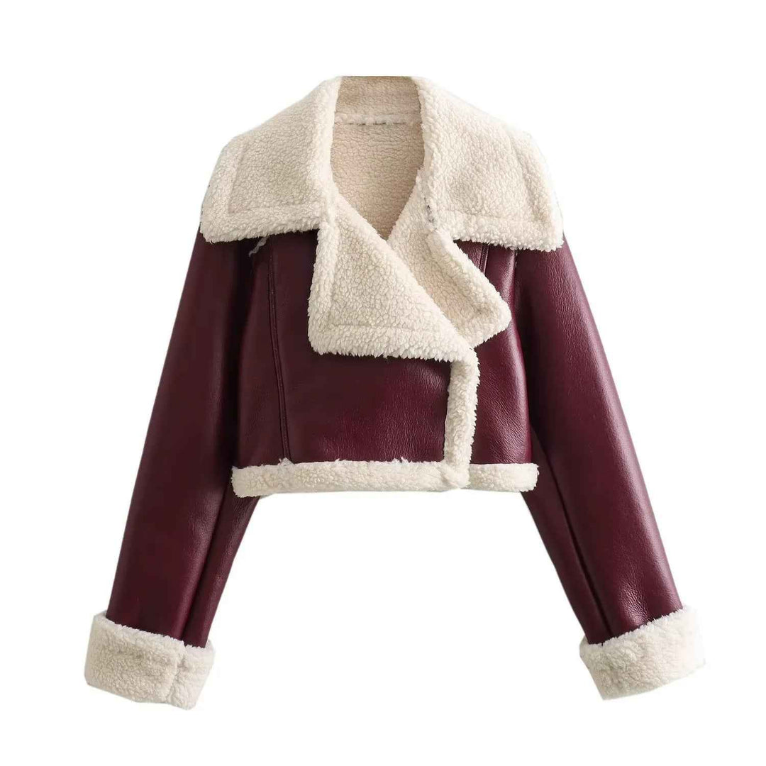 Women's Double-Sided Fur Fleece Short Jacket Red
