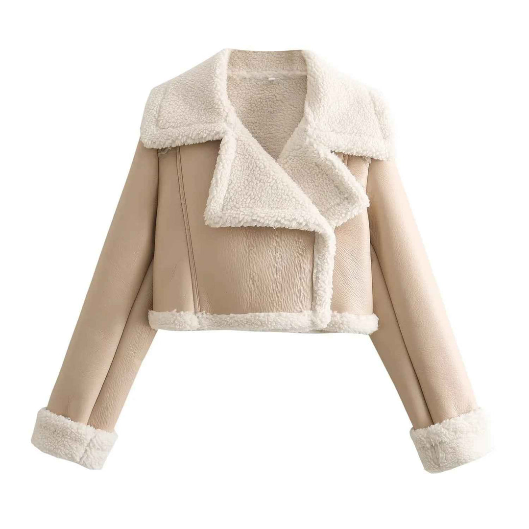 Women's Double-Sided Fur Fleece Short Jacket Beige