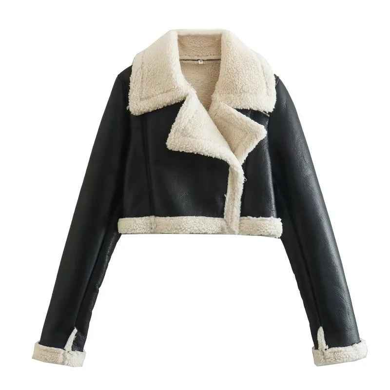 Women's Double-Sided Fur Fleece Short Jacket Black