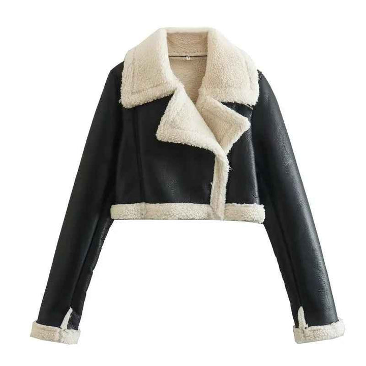 Women's Double-Sided Fur Fleece Short Jacket Black