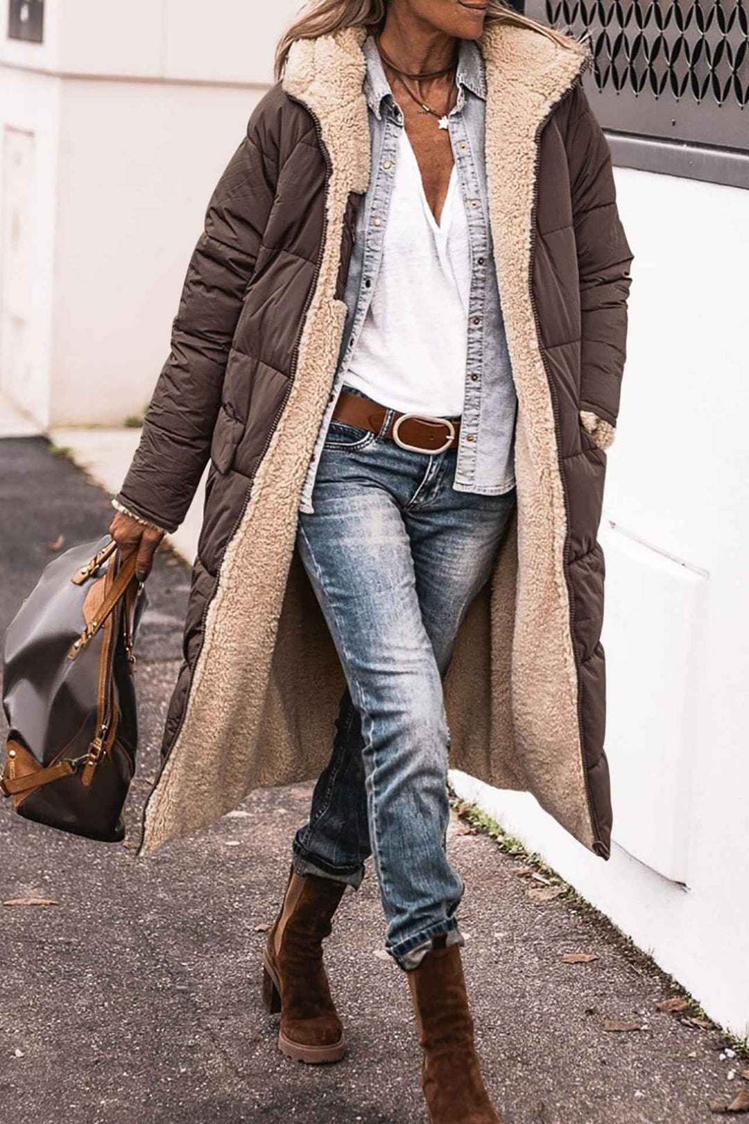 Women's Double-Sided Parka Jacket Brown