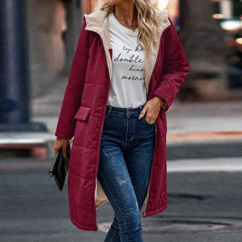 Women's Double-Sided Parka Jacket Wine Red